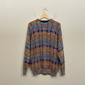 VINTAGE FIUME Long Slevee Multicolor Plaid Knit Pullover Sweater